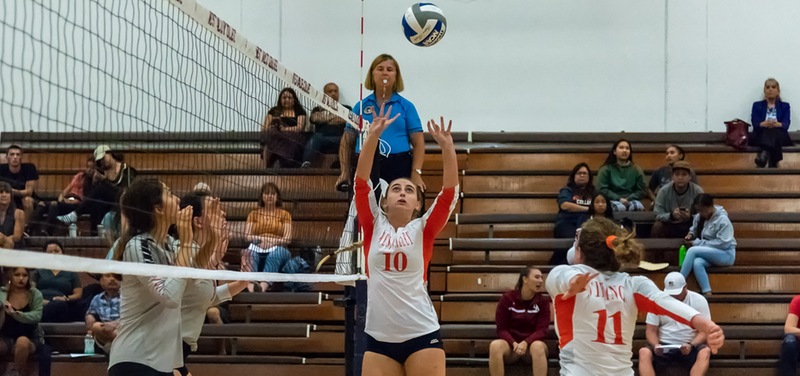 Liz McGrath sets up one of her 15 assists in the fourth set against Foothill